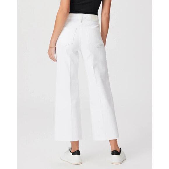 NWT Paige Women's Crisp White Anessa Wide Leg Raw Hem Ankle Jeans Petite Size 32 - Picture 4 of 16